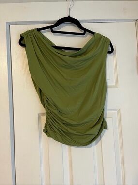 Abercrombie and Fitch Olive Green Draped Ruched Top, Medium
